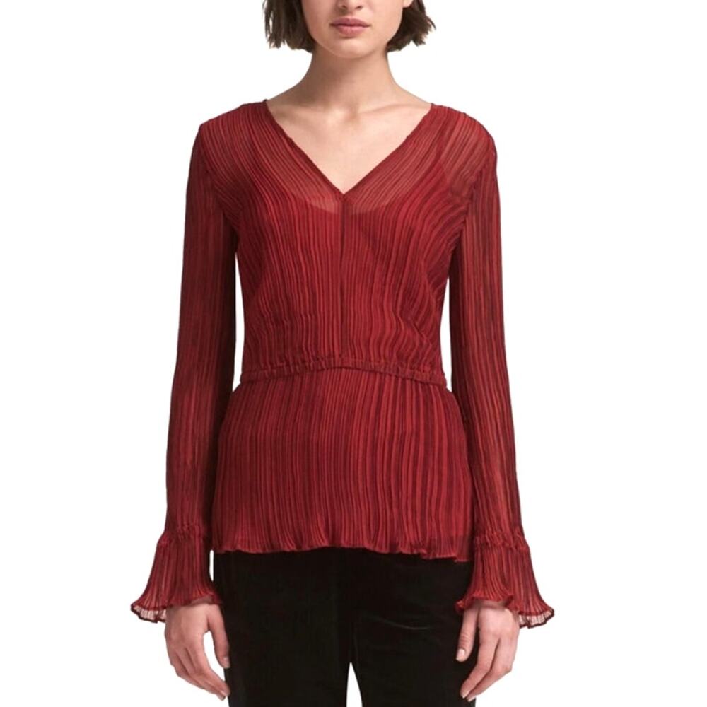 DKNY Crinkle Pleat Top Red New With Tags Womens Large